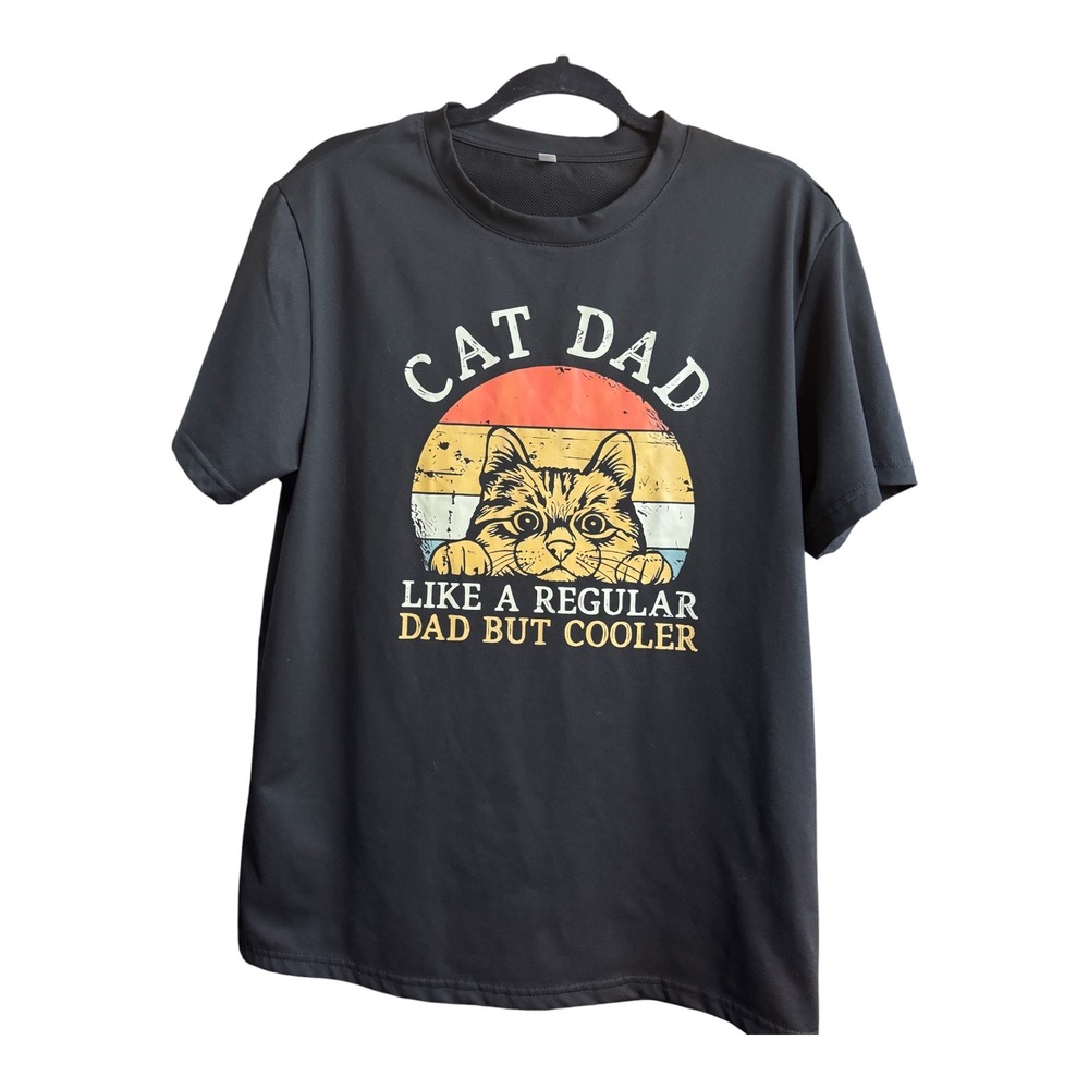 Cat Dad Like a Regular Dad But Cooler Graphic Tee Men's M Retro Cat Shirt